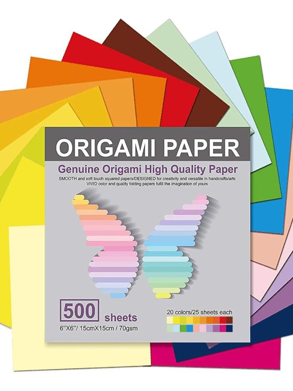 Origami Paper 500 Sheets, 20 Vivid Colors, Double Sided Colors Make Colorful and